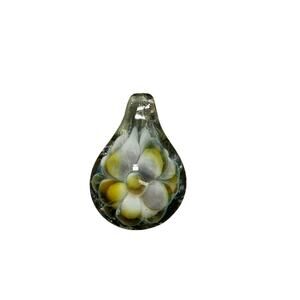 HANDMADE Glass Flower Pendant Lampwork Teardrop Floral Artisan Necklace Charm